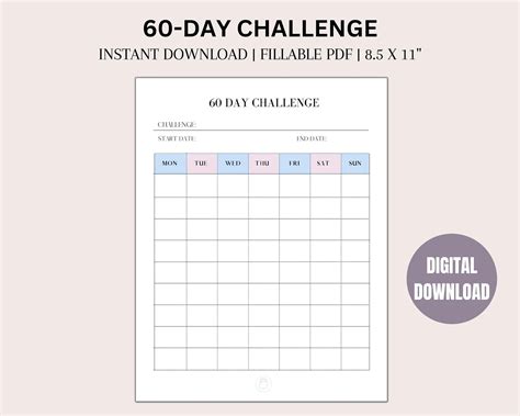 60 Day Challenge Tracker Progress Tracker Printable Habit Tracker