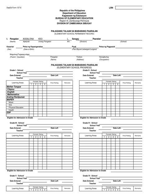 Deped Form 137 E Blankl Philippines Further Education Gambaran