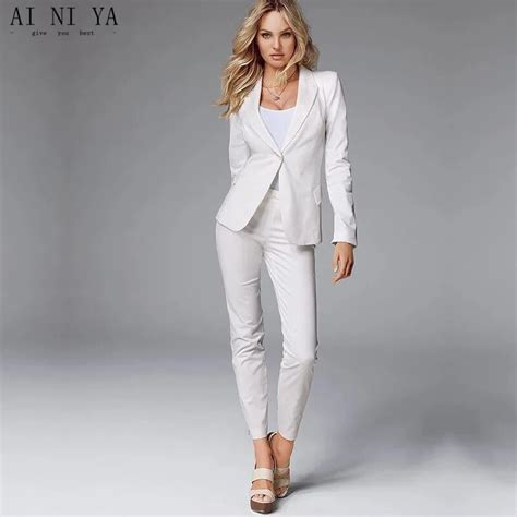 jacket pants white women business suits slim fit formal womens pantsuit office uniform style