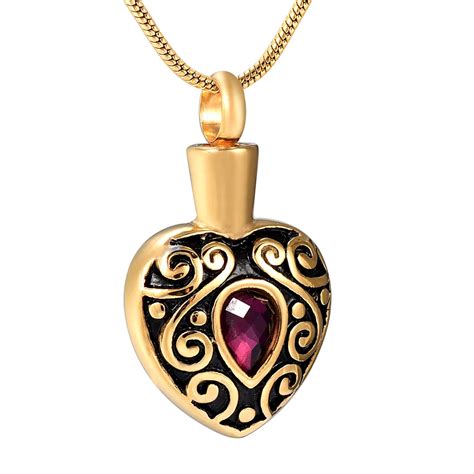 Gold Birthstone Heart Cremation Jewelry For Ashes Pendant Memorial Urn