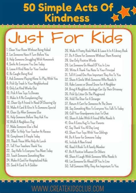 50 Simple Acts Of Kindness Kindness For Kids Random Acts Of Kindness