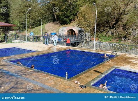 Open Air Sulphur Water Swimming Pools In Borjomi Georgia Editorial