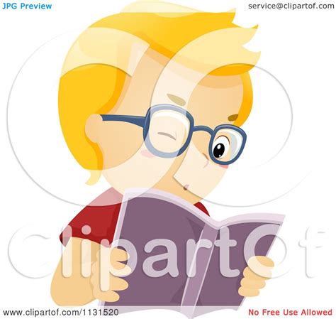 Cartoon Of A Boy Reading A Book With Glasses Royalty