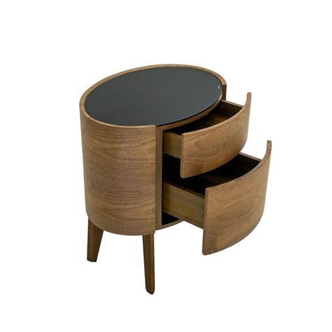 Voluto Walnut With Matt Black Glass Bedside Table Archipro Nz