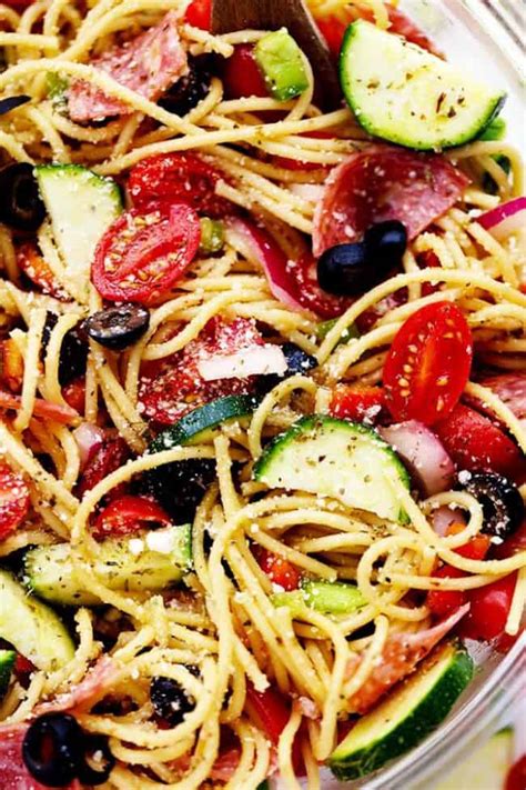 The homemade italian dressing is zesty, fragrant and a perfect compliment to the pasta salad with spaghetti noodles. Italian Spaghetti Salad | The Recipe Critic