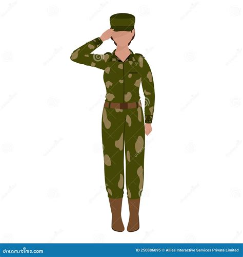 Faceless Army Female Officer Saluting In Standing Pose Against White