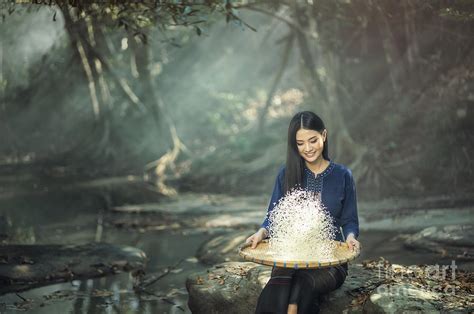 Asian Women Worker Winnowing Rice Separate Photograph By Sasin Tipchai