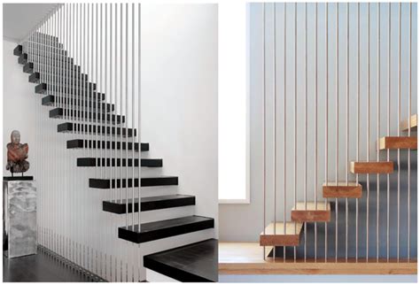 Invisible Single Stringer Wood Floating Staircase With Rod Railing
