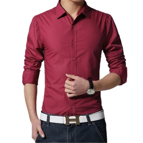 17 Colors 2017 New Brand Mens Dress Shirt Casual Slim Fit Long Sleeve