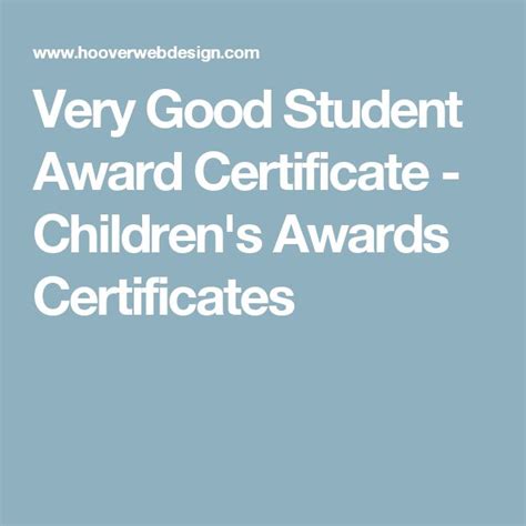 Very Good Student Award Certificate Childrens Awards Certificates