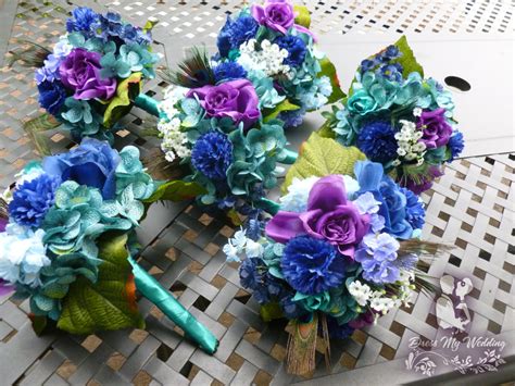 Dress My Wedding Bridesmaids Bouquet Purple Royal Blue Teal