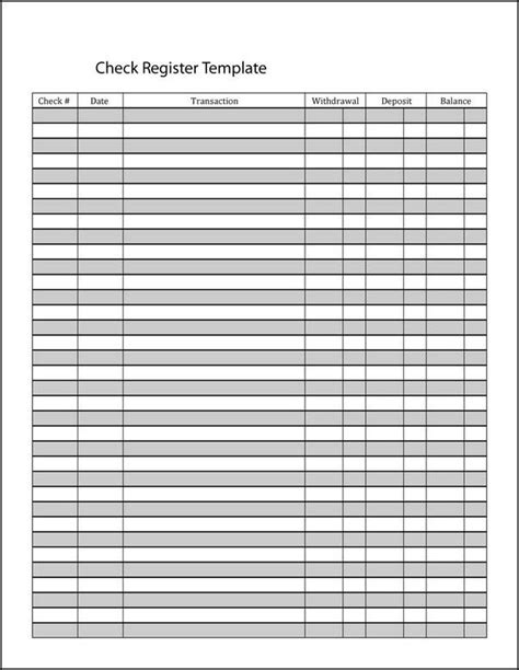 Free Printable Blank Check Register Template Excel Templates