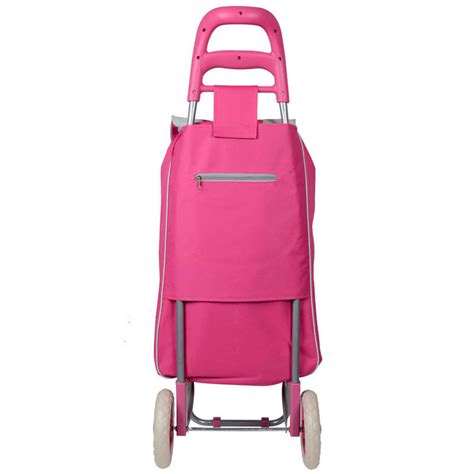 Hot Pink Folding Wheeled Grocery Cart Shopping Trolley Bag