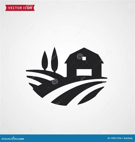 Bauernhofscheune Und Felder Bauernhausvektorikone Vektor Abbildung