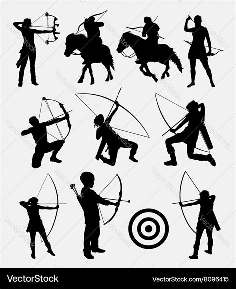 Archery Male And Female Sport Silhouette Vector Image