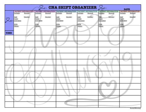 Cna Shift Organizer For 6 Patients Etsy