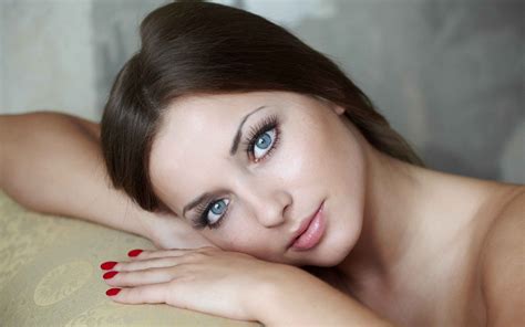 Wallpaper Face Women Long Hair Blue Eyes Brunette