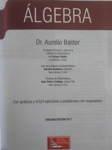 Algebra con gráficos y 6523 ejercicios y problemas con respuestas dr. Algebra Baldor Libro Original Envio Gratis Ultima Edicion ...