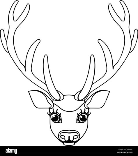 Vector Line Cartoon Animal Clip Art Horned Red Deer Stock Vector Image
