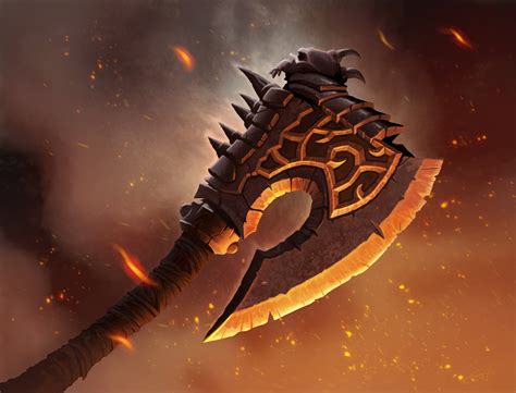 Hearthstone Axe Brown Background Embers Grey Background No Humans Skull Spikes Thorsten