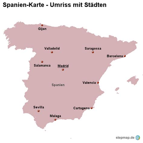 Karte von spanien für kostenlose nutzung, download und kauf. Landkarte Spanien (Umriss mit Städten) von länderkarte ...
