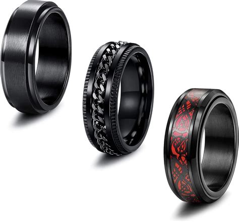 Yadoca 3pcs Stainless Steel Fidget Spinner Rings For Men Chain Rings