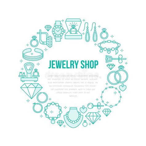 Jewelry Shop Diamond Accessories Banner Illustration Vector Line Icon