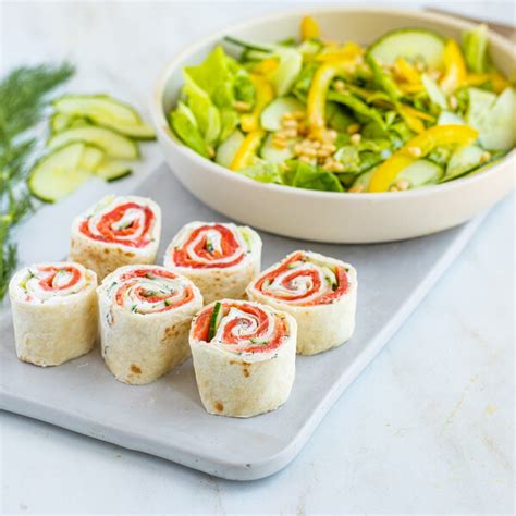 Mealime Smoked Salmon Cream Cheese And Cucumber Roll Ups With Side Salad