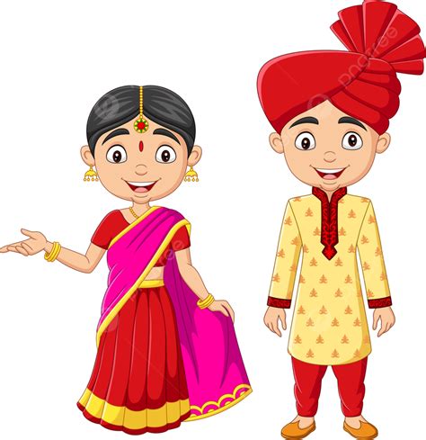 รูปการ์ตูนอินเดียชายและหญิงในชุดดั้งเดิม Png แบบดั้งเดิม ชาติ สาว