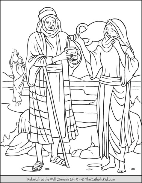 You'll find bible abc coloring pages, easter, christmas, angels, and more! Rebekah at the Well Bible Coloring Page - TheCatholicKid.com | Bible coloring pages, Coloring ...