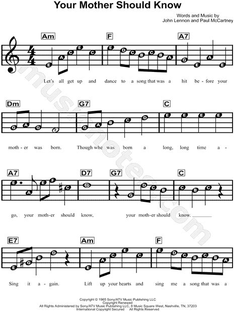 The Beatles Your Mother Should Know Sheet Music For Beginners In C