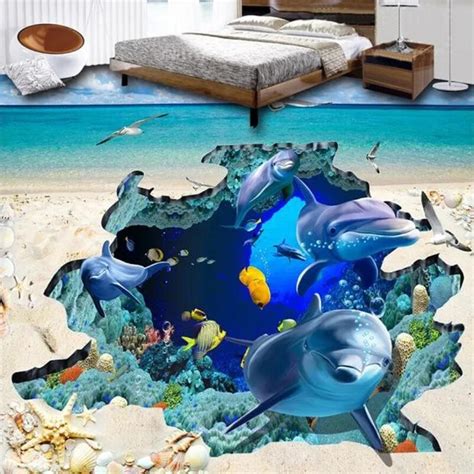 Custom 3d Photo Floor Wallpaper Kitchen Ground Ocean World Animals