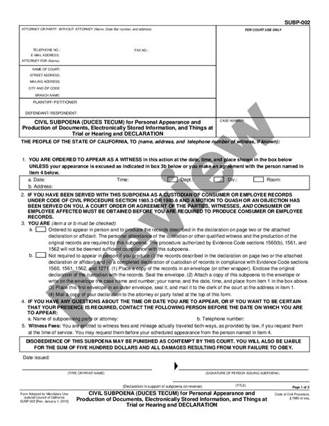 Antioch California Civil Subpoena Subpoena Duces Tecum Us Legal Forms