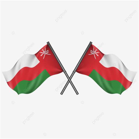 Oman Nation Flag Crossing And Waving With Realistic 3d Texture Render