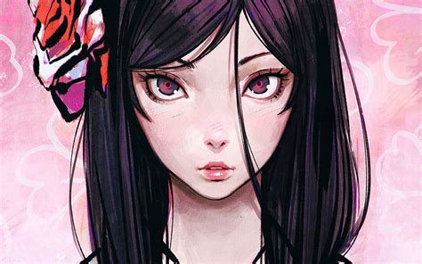 Free Download Hd Wallpaper Anime Original Black Hair Girl Red