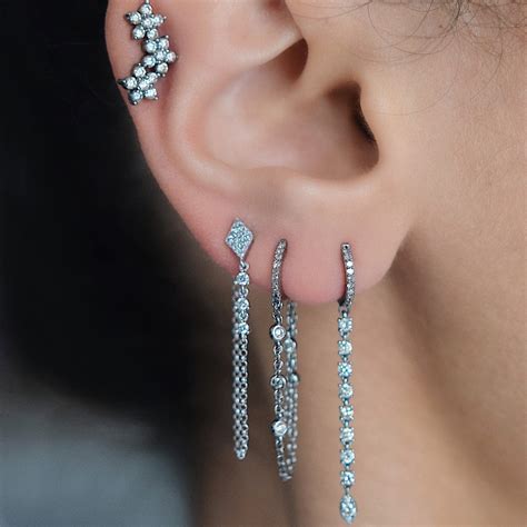 Huggie Diamond By The Yard Chain Earrings Be Loved Jewelry