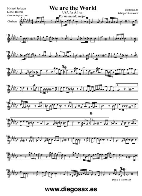 Tubescore We Are The World By Michael Jackson Sheet Music For Clarinet