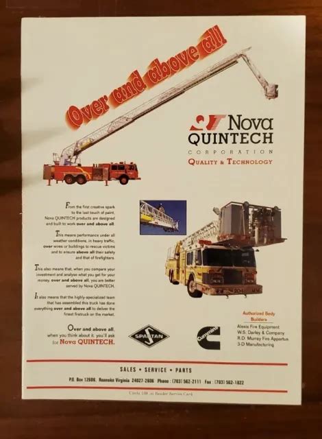 Vintage Nova Quintech Fire Apparatus Spartan Cummins Print Ad 719
