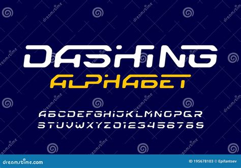 Dashing Alphabet Font Dynamic Letters And Numbers Stock Vector