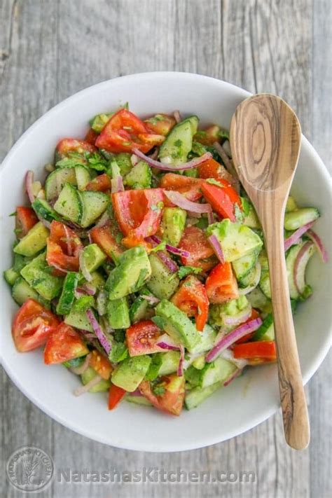 A cheesecake factory recipe (copycat). Cucumber Tomato Avocado Salad - NatashasKitchen.com