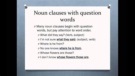 It can be the subject of a sentence, an object, or a complement. Noun clauses - YouTube