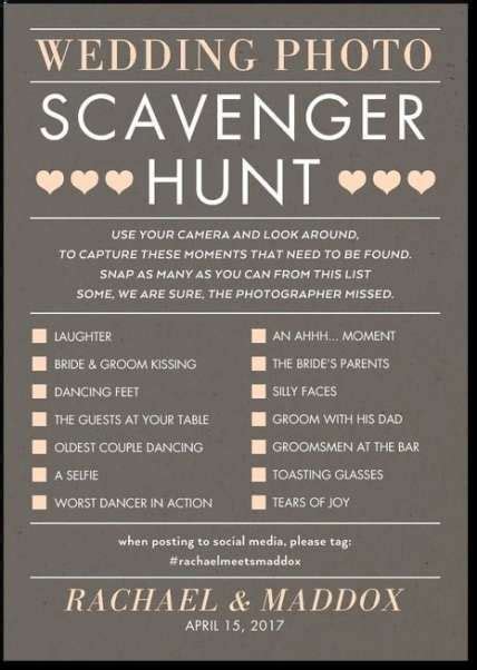 70 Ideas Wedding Reception Activities For Guests Scavenger Hunts For