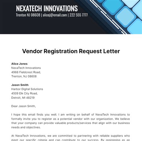 Vendor Registration Request Letter Template Edit Online And Download