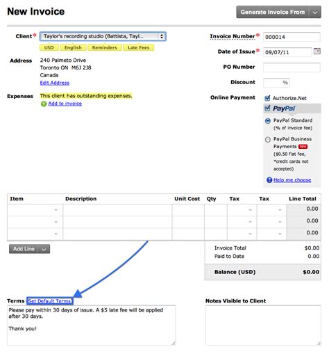 set  late fees  invoices freshbooks