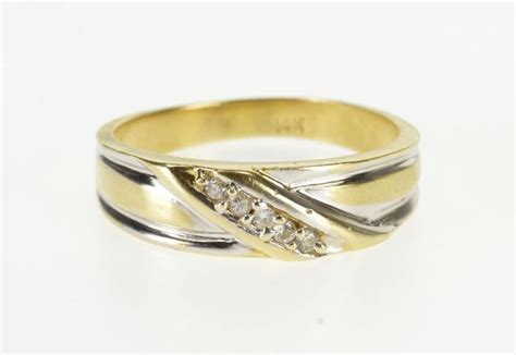 14k Diagonal Cubic Zirconia Mens Wedding Band Ring Size 1125 Yellow