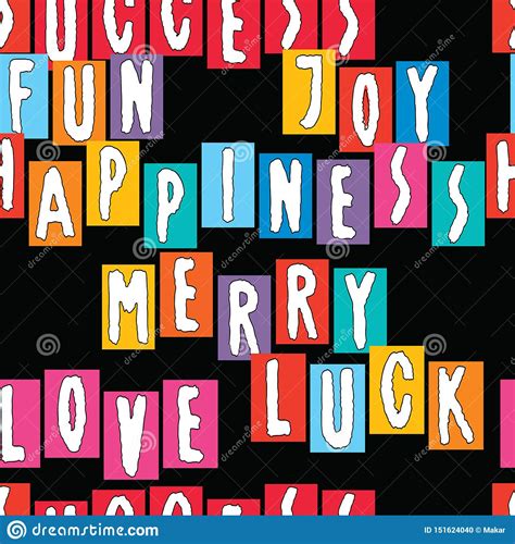 Seamless Background Of Various Cheerful Words From Colorful Drawn