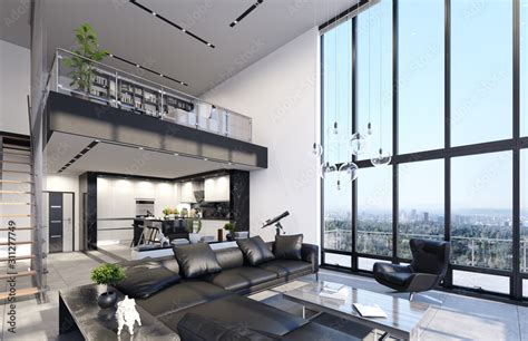Luxury Modern Penthouse Interior With Panoramic Windows 3d Render