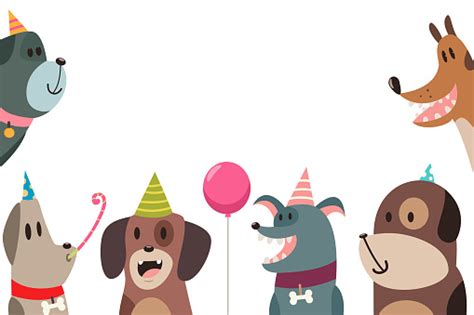 Cute Dog In Party Hats Vector Cartoon Funny Characters Of