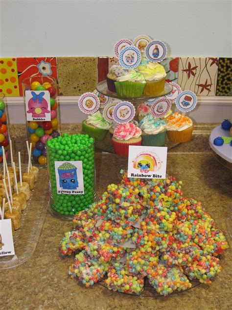Shopkins Birthday Party Treat Table Rainbow Bite Trix Krispies Freezy