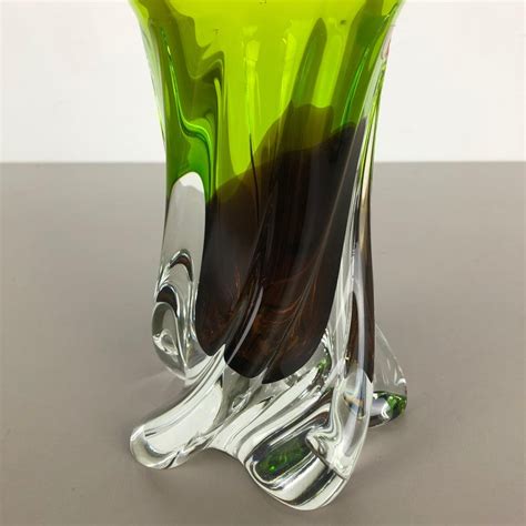 Large Vintage Green Brown Hand Blown Crystal Glass Vase By Joska Germany 1970s For Sale At 1stdibs